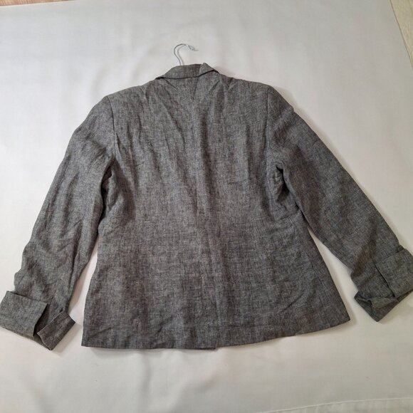 Vintage Womens Linen Wrap Blazer Sz L Gray Lined Office Smart  Adjustable - Picture 5 of 9